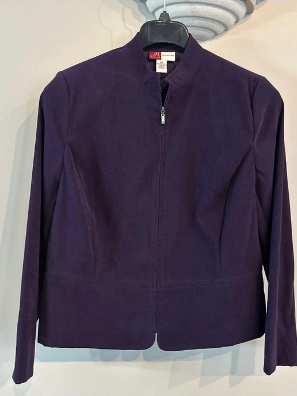 JM Collection Minimalist Grape Purple Mock Neck Structured Zip Jacket